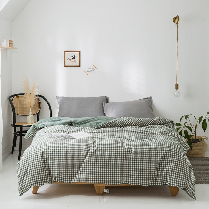 91家纺网 家纺一手货源 找家纺 蓝巢家纺 水洗棉全棉单品系列被套 绿小格