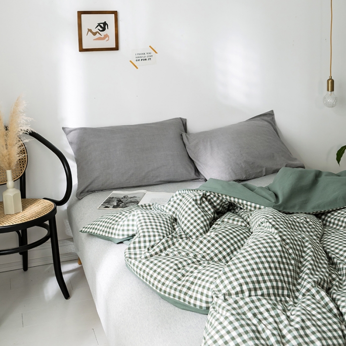 91家纺网 家纺一手货源 找家纺 蓝巢家纺 水洗棉全棉单品系列被套 绿小格