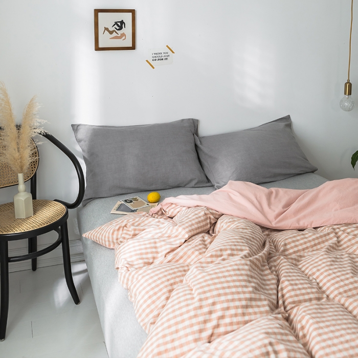 91家纺网 家纺一手货源 找家纺 蓝巢家纺 水洗棉全棉单品系列被套 蜜粉格