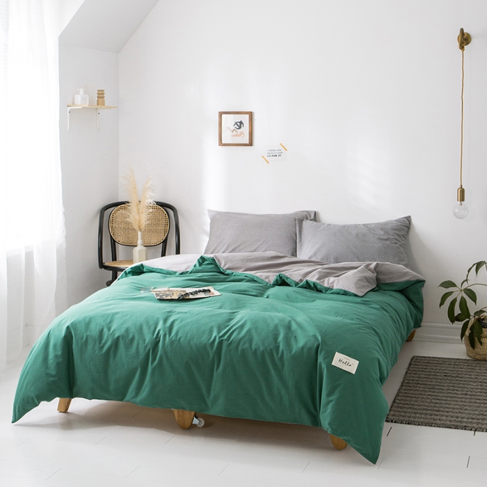 91家纺网 家纺一手货源 找家纺 蓝巢家纺 水洗棉全棉单品系列被套 墨绿浅灰