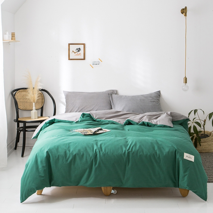 91家纺网 家纺一手货源 找家纺 蓝巢家纺 水洗棉全棉单品系列被套 墨绿浅灰