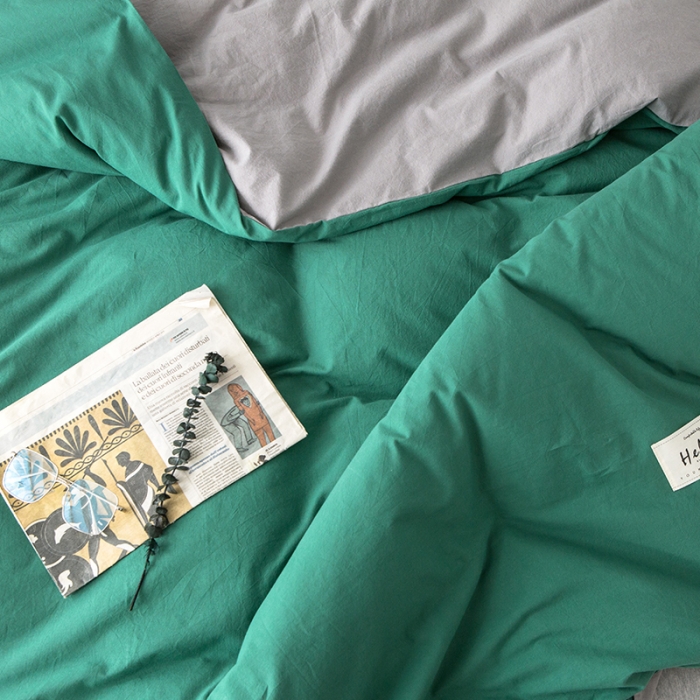 91家纺网 家纺一手货源 找家纺 蓝巢家纺 水洗棉全棉单品系列被套 墨绿浅灰