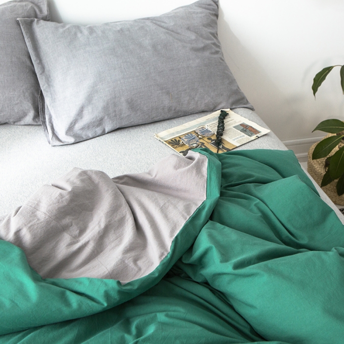 91家纺网 家纺一手货源 找家纺 蓝巢家纺 水洗棉全棉单品系列被套 墨绿浅灰