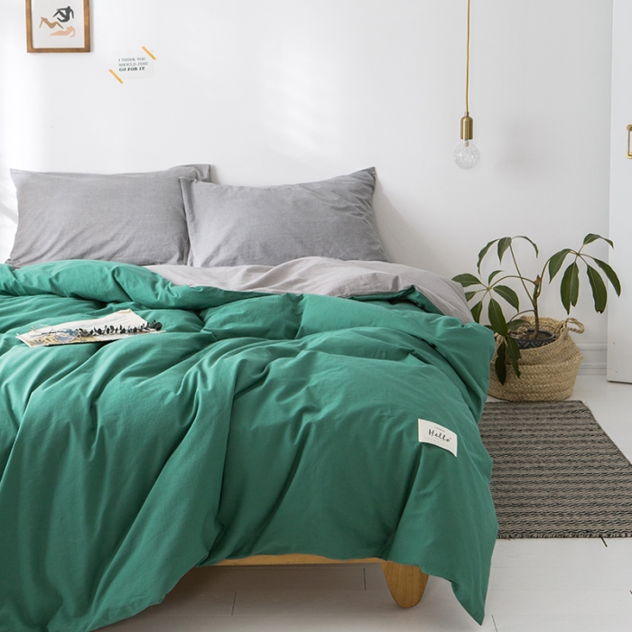 91家纺网 家纺一手货源 找家纺 蓝巢家纺 水洗棉全棉单品系列被套 墨绿浅灰