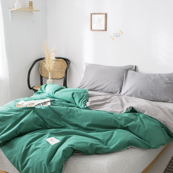 91家纺网 家纺一手货源 找家纺 蓝巢家纺 水洗棉全棉单品系列被套 墨绿浅灰