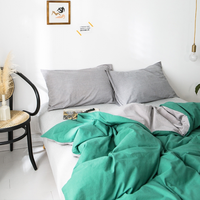 91家纺网 家纺一手货源 找家纺 蓝巢家纺 水洗棉全棉单品系列被套 墨绿浅灰