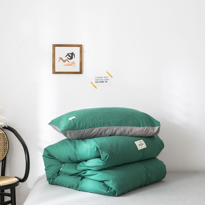 91家纺网 家纺一手货源 找家纺 蓝巢家纺 水洗棉全棉单品系列被套 墨绿浅灰