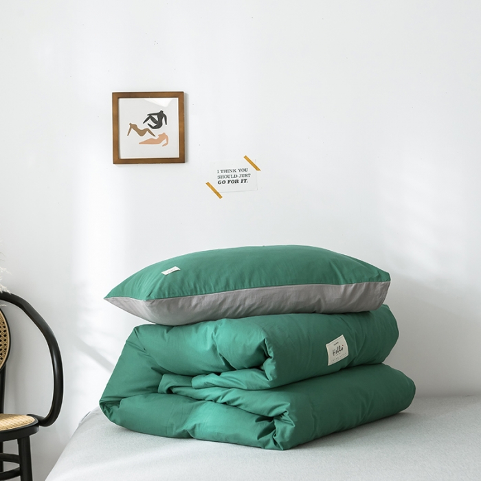 91家纺网 家纺一手货源 找家纺 蓝巢家纺 水洗棉全棉单品系列被套 墨绿杏黄