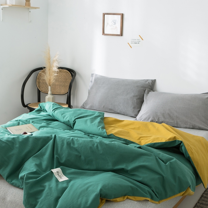 91家纺网 家纺一手货源 找家纺 蓝巢家纺 水洗棉全棉单品系列被套 墨绿杏黄