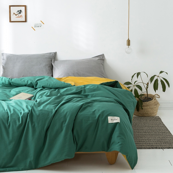 91家纺网 家纺一手货源 找家纺 蓝巢家纺 水洗棉全棉单品系列被套 墨绿杏黄