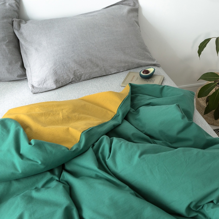 91家纺网 家纺一手货源 找家纺 蓝巢家纺 水洗棉全棉单品系列被套 墨绿杏黄