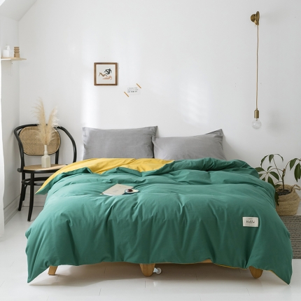 蓝巢家纺 水洗棉全棉单品系列被套 墨绿杏黄
