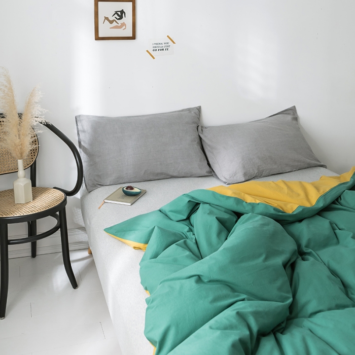 91家纺网 家纺一手货源 找家纺 蓝巢家纺 水洗棉全棉单品系列被套 墨绿杏黄