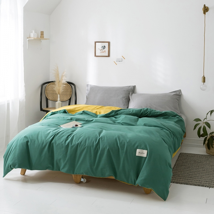 91家纺网 家纺一手货源 找家纺 蓝巢家纺 水洗棉全棉单品系列被套 墨绿杏黄