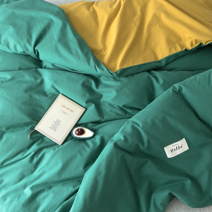 91家纺网 家纺一手货源 找家纺 蓝巢家纺 水洗棉全棉单品系列被套 墨绿杏黄