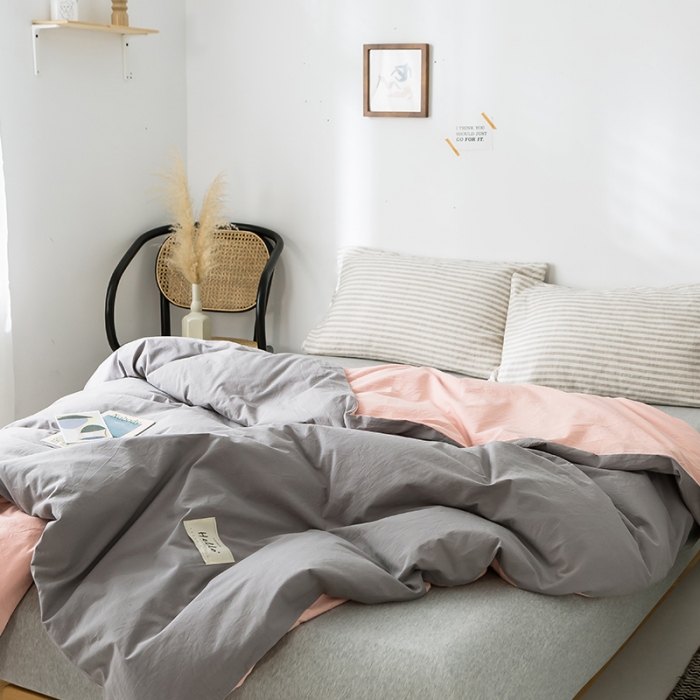 91家纺网 家纺一手货源 找家纺 蓝巢家纺 水洗棉全棉单品系列被套 浅灰粉