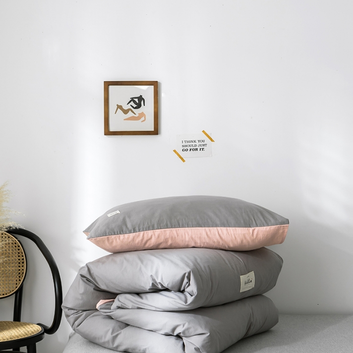 91家纺网 家纺一手货源 找家纺 蓝巢家纺 水洗棉全棉单品系列被套 浅灰粉