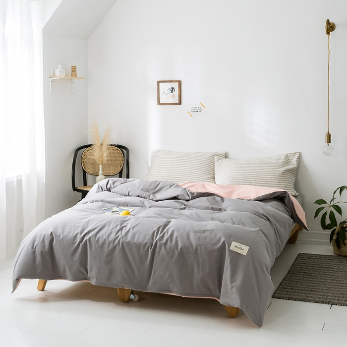 91家纺网 家纺一手货源 找家纺 蓝巢家纺 水洗棉全棉单品系列被套 浅灰粉