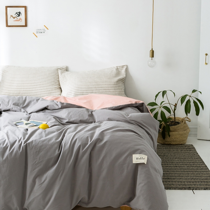 91家纺网 家纺一手货源 找家纺 蓝巢家纺 水洗棉全棉单品系列被套 浅灰粉