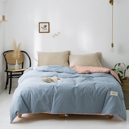 蓝巢家纺 水洗棉全棉单品系列被套 浅蓝粉