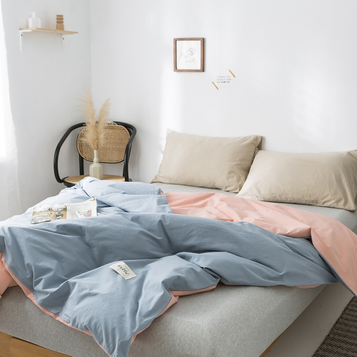 91家纺网 家纺一手货源 找家纺 蓝巢家纺 水洗棉全棉单品系列被套 浅蓝粉