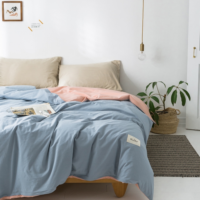 91家纺网 家纺一手货源 找家纺 蓝巢家纺 水洗棉全棉单品系列被套 浅蓝粉