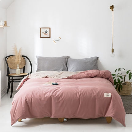 蓝巢家纺 水洗棉全棉单品系列被套 珊瑚红卡其