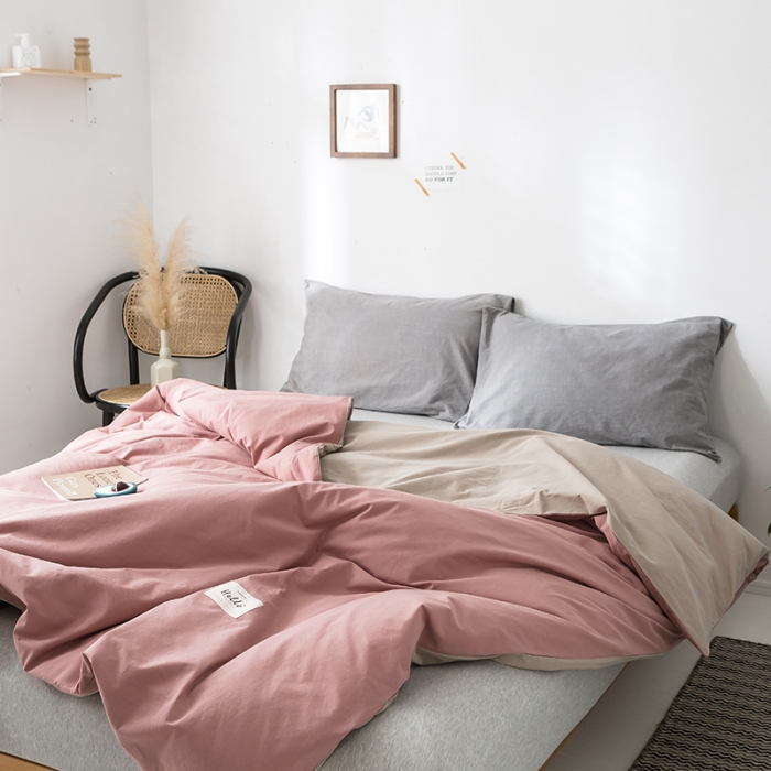 91家纺网 家纺一手货源 找家纺 蓝巢家纺 水洗棉全棉单品系列被套 珊瑚红卡其