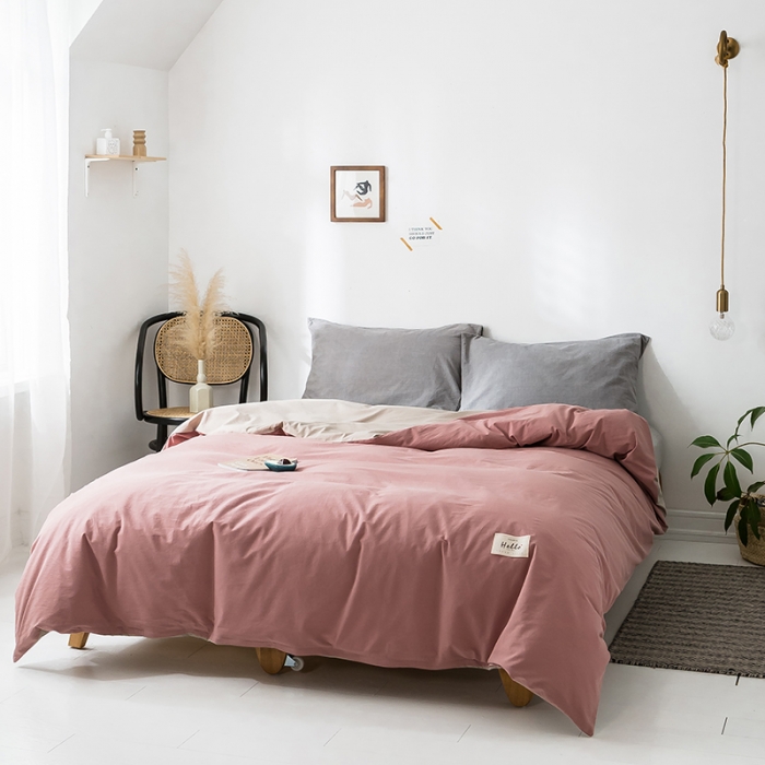 91家纺网 家纺一手货源 找家纺 蓝巢家纺 水洗棉全棉单品系列被套 珊瑚红卡其