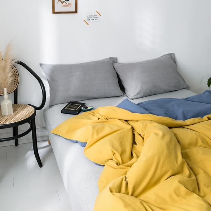 91家纺网 家纺一手货源 找家纺 蓝巢家纺 水洗棉全棉单品系列被套 杏黄牛仔蓝