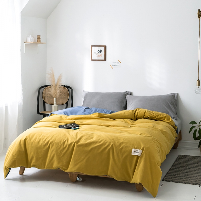 91家纺网 家纺一手货源 找家纺 蓝巢家纺 水洗棉全棉单品系列被套 杏黄牛仔蓝