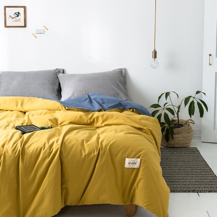 91家纺网 家纺一手货源 找家纺 蓝巢家纺 水洗棉全棉单品系列被套 杏黄牛仔蓝