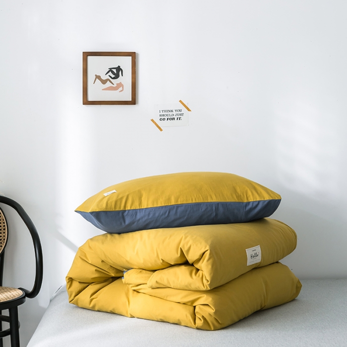 91家纺网 家纺一手货源 找家纺 蓝巢家纺 水洗棉全棉单品系列被套 杏黄牛仔蓝