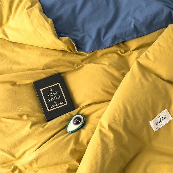 91家纺网 家纺一手货源 找家纺 蓝巢家纺 水洗棉全棉单品系列被套 杏黄牛仔蓝