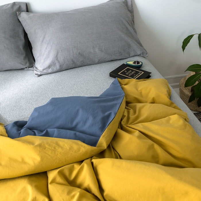 91家纺网 家纺一手货源 找家纺 蓝巢家纺 水洗棉全棉单品系列被套 杏黄牛仔蓝