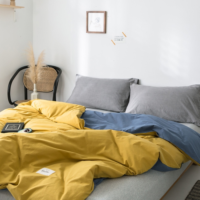 91家纺网 家纺一手货源 找家纺 蓝巢家纺 水洗棉全棉单品系列被套 杏黄牛仔蓝