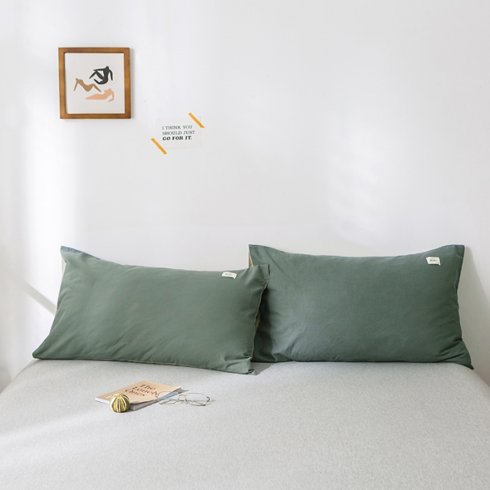 91家纺网 家纺一手货源 找家纺 蓝巢家纺 水洗棉全棉单品系列枕套一对 绿卡其