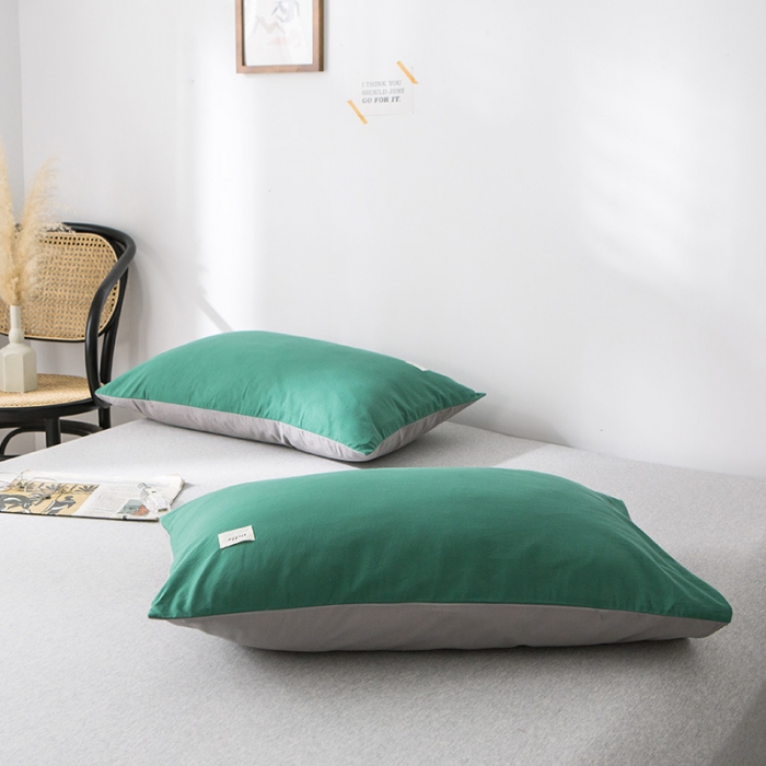 91家纺网 家纺一手货源 找家纺 蓝巢家纺 水洗棉全棉单品系列枕套一对 墨绿浅灰