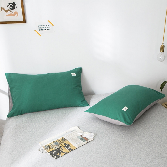 91家纺网 家纺一手货源 找家纺 蓝巢家纺 水洗棉全棉单品系列枕套一对 墨绿浅灰