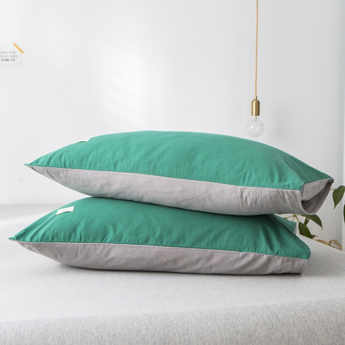 91家纺网 家纺一手货源 找家纺 蓝巢家纺 水洗棉全棉单品系列枕套一对 墨绿浅灰