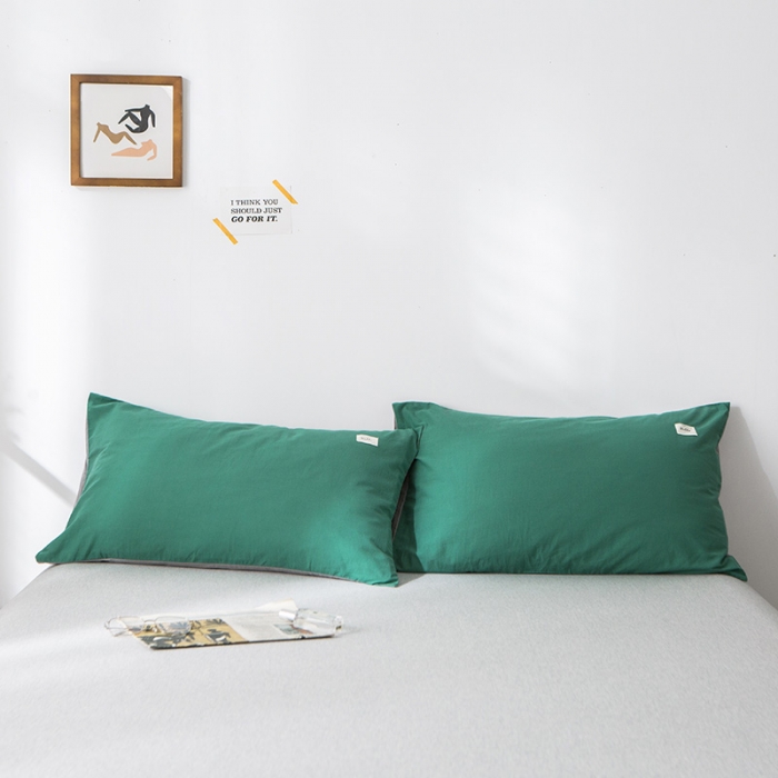 91家纺网 家纺一手货源 找家纺 蓝巢家纺 水洗棉全棉单品系列枕套一对 墨绿浅灰