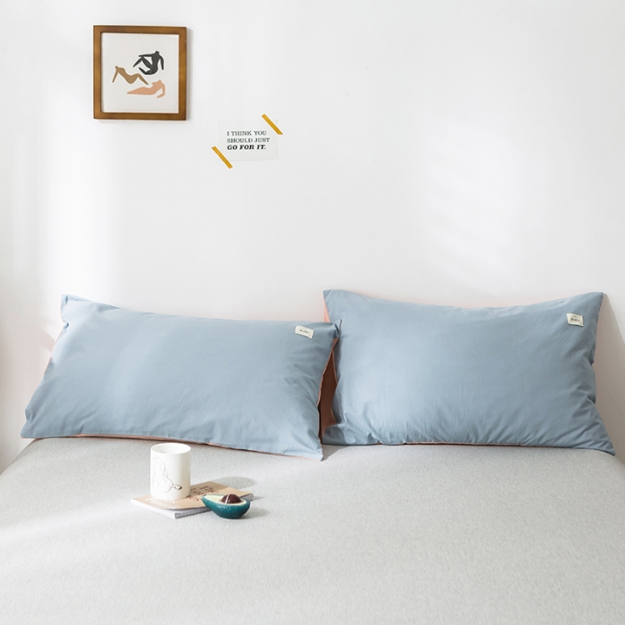 91家纺网 家纺一手货源 找家纺 蓝巢家纺 水洗棉全棉单品系列枕套一对 浅蓝粉