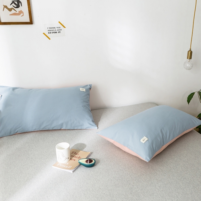 91家纺网 家纺一手货源 找家纺 蓝巢家纺 水洗棉全棉单品系列枕套一对 浅蓝粉