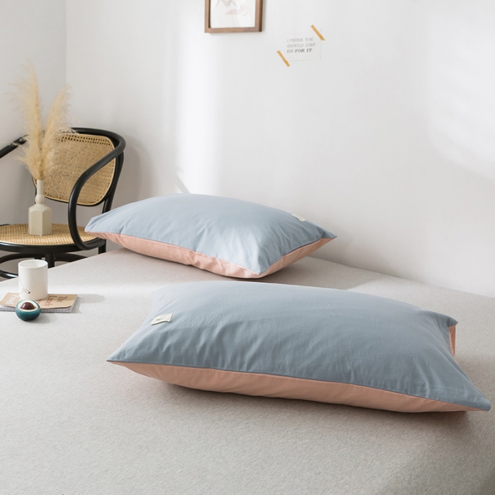 91家纺网 家纺一手货源 找家纺 蓝巢家纺 水洗棉全棉单品系列枕套一对 浅蓝粉