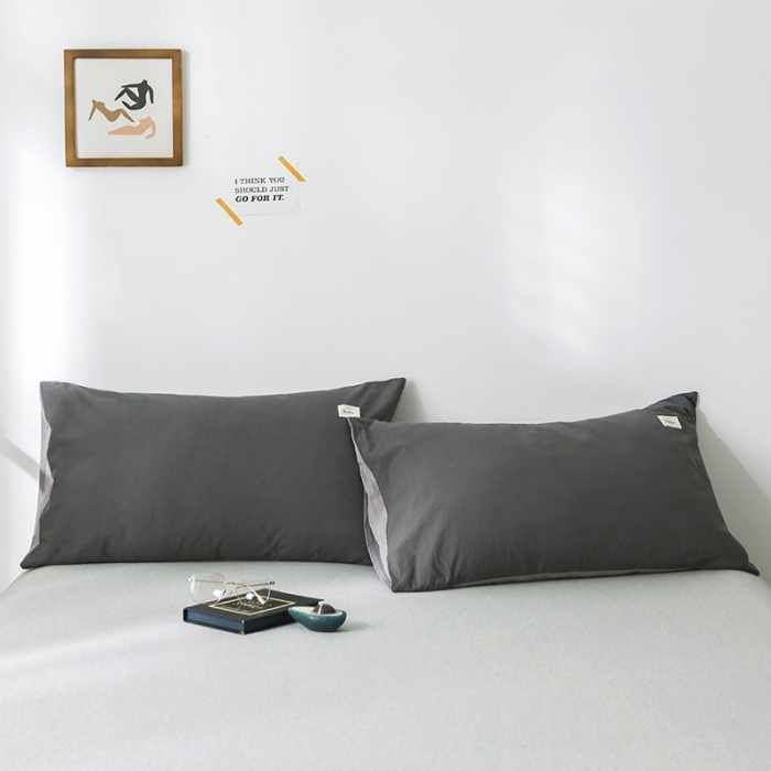 91家纺网 家纺一手货源 找家纺 蓝巢家纺 水洗棉全棉单品系列枕套一对 深灰浅灰