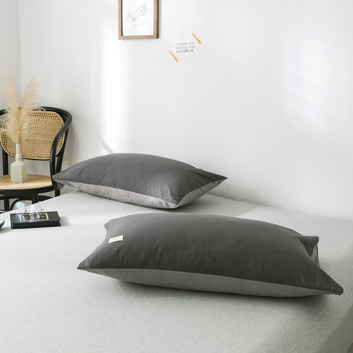 91家纺网 家纺一手货源 找家纺 蓝巢家纺 水洗棉全棉单品系列枕套一对 深灰浅灰