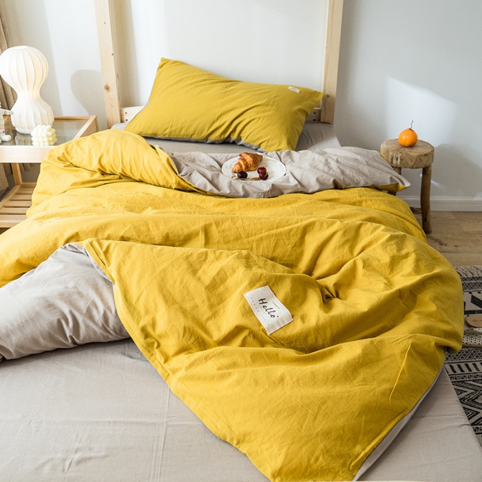 91家纺网 家纺一手货源 找家纺 蓝巢家纺 全棉水洗棉学生季三件套 抹茶卡其