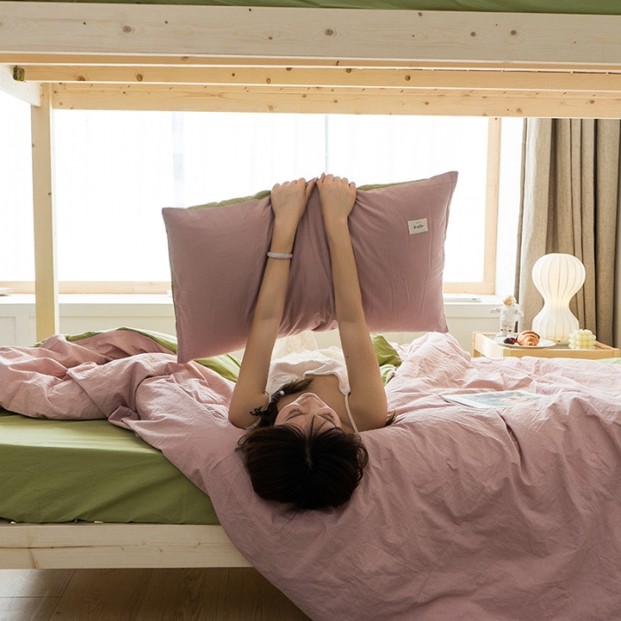 91家纺网 家纺一手货源 找家纺 蓝巢家纺 全棉水洗棉学生季三件套 豆沙抹茶