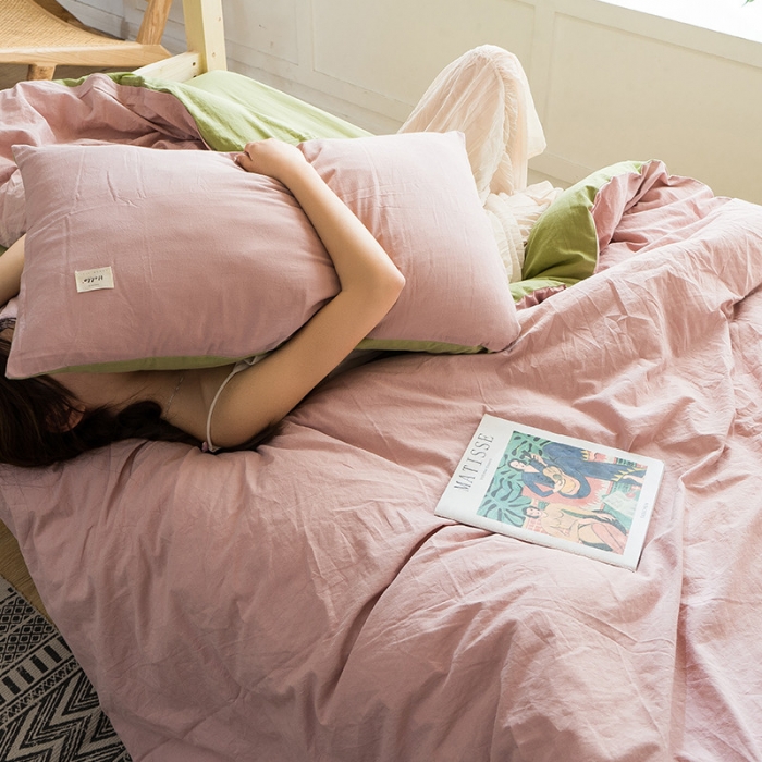 91家纺网 家纺一手货源 找家纺 蓝巢家纺 全棉水洗棉学生季三件套 豆沙抹茶