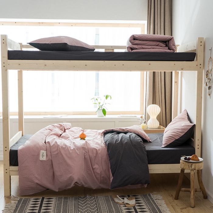 91家纺网 家纺一手货源 找家纺 蓝巢家纺 全棉水洗棉学生季三件套 豆沙深灰